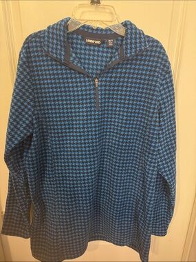 Lands' End Blue and Black Houndstooth V-Neck Sweater